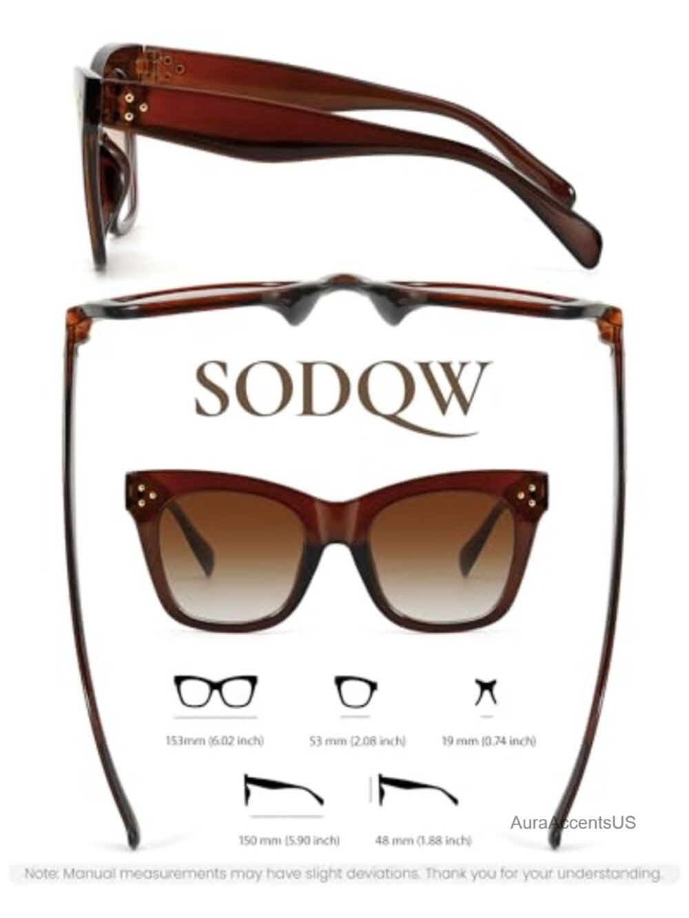 Oversized Cat Eye Sunglasses Rivet Thick Frame UV400 Gradient Lens Summer - Picture 3 of 6